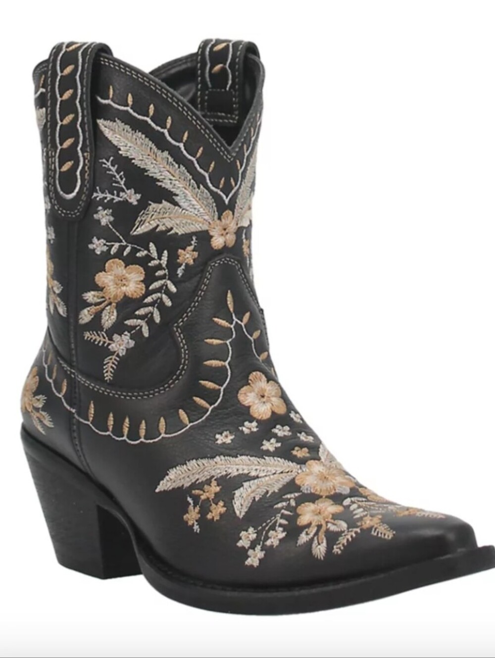Dingo Black/Brown Floral Embroidered Western Ankle Boots